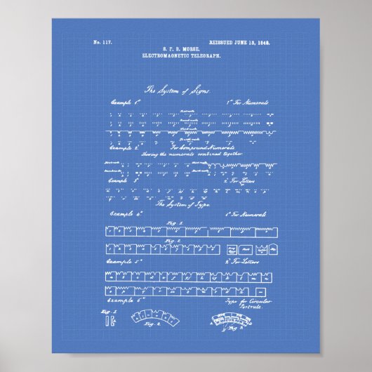 Morse Code 1848 Patent Art Blueprint Poster (Vorne)