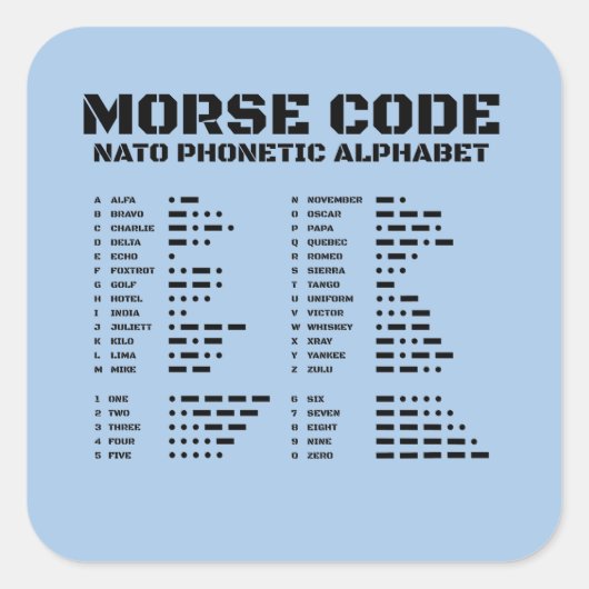 Morse-Code-NATO-Alphabet-Tabelle A-Z Minimal Quadratischer Aufkleber (Vorderseite)