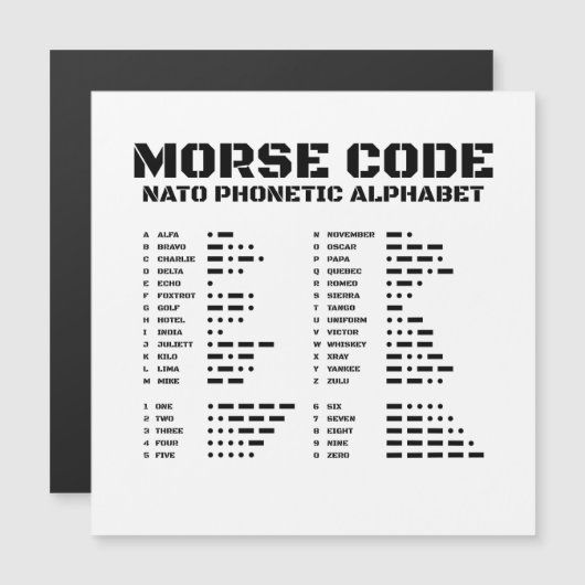 Morse Code NATO Phonetic Alphabet Magnetkarte (Vorne/Hinten)