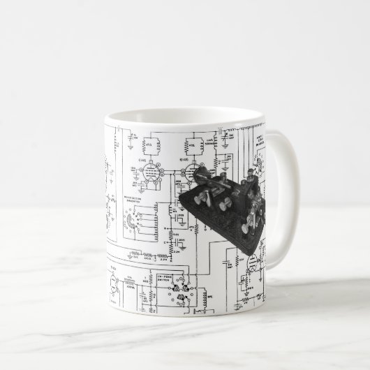 Morse Code Radio Key Schemata Kaffeetasse (VorderseiteRechts)