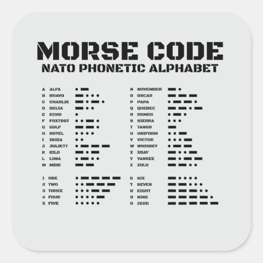 Morsecode Alphabet NATO Phonetic Reference A Z Quadratischer Aufkleber (Vorderseite)