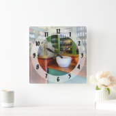 Mörser und Stampfe in der Apotheke Quadratische Wanduhr (Zuhause)