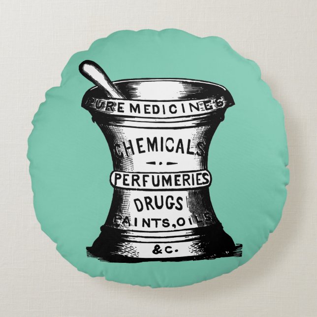 Mörser und Stampfe Rundes Kissen (Vorderseite)