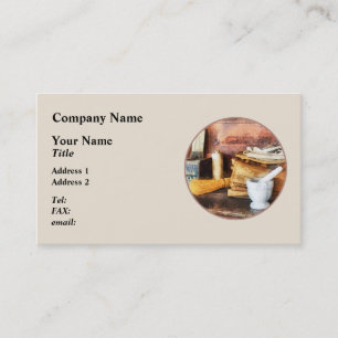 Mörser und Stampfe und Kasten Kakao Visitenkarte