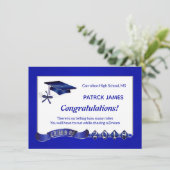 Morta &, diploma, Royal Blue Graduation Party Einladung (Stehend Vorderseite)