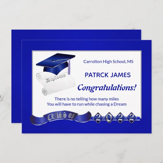 Mortar Diploma Abschluss Royal Blue Class 2022 Einladung (Vorne/Hinten)