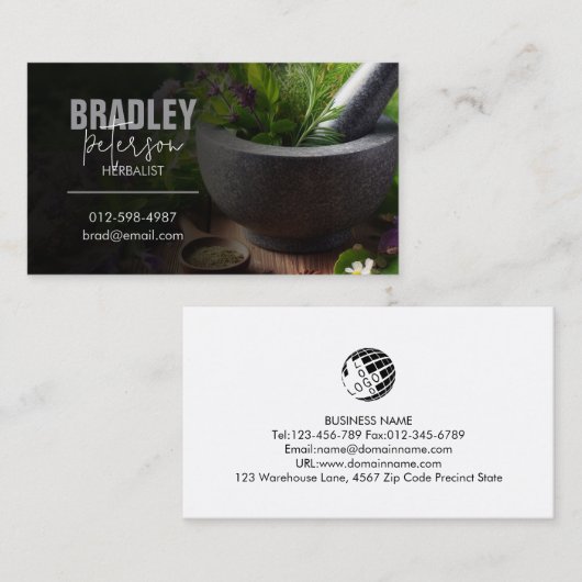 Mortar Pestle Kräutermedizin Visitenkarte (Vorne/Hinten)
