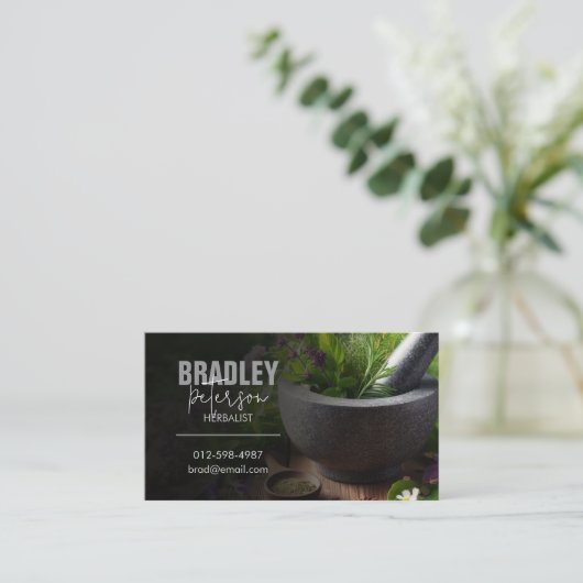 Mortar Pestle Kräutermedizin Visitenkarte (Stehend Vorderseite)