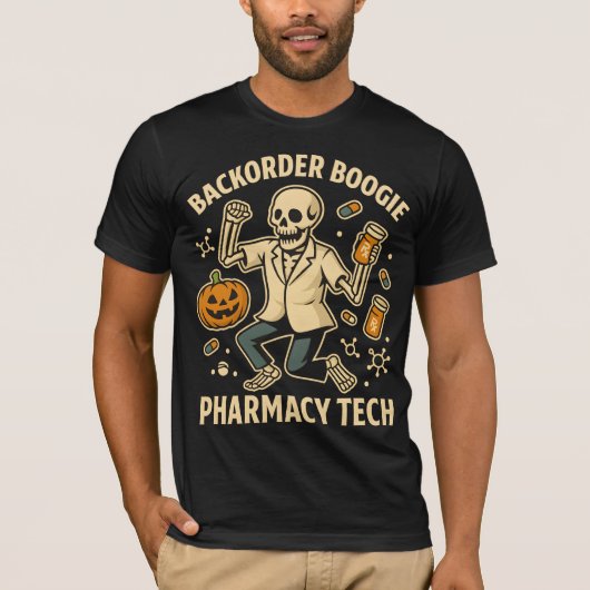 Mortar & Pestle Monster Pharmacy Tech Skeleton Hal T-Shirt (Vorderseite)