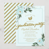 Mortar Pestle Pharmacy Grad Party Gold Aquamarin Einladung (Vorne/Hinten)