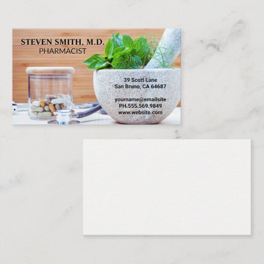 Mortar und Pestle | Alternative Medizin Visitenkarte (Vorne/Hinten)