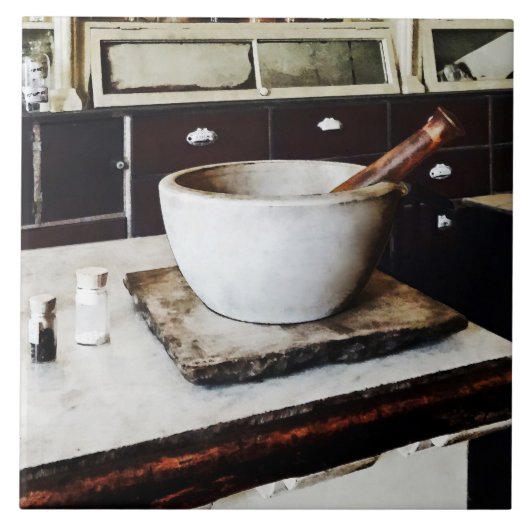 Mortar und Pestle im Apothekar Fliese (Vorderseite)