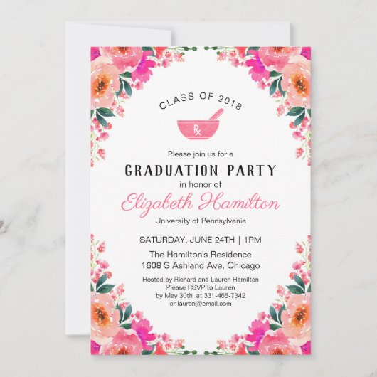 Mortar und Pestle Rx Pharmacy School Grad Party Einladung (Vorderseite)