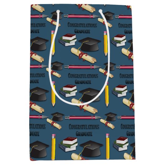 Mortarboard and Diploma Abschluss Mittlere Geschenktüte (Vorderseite)