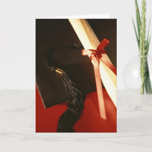 Mortarboard, Diplom, Red Ribbon Abschluss Card Karte