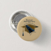 Mortarboard für die Graduierung von Navy Gold Button (Vorne & Hinten)