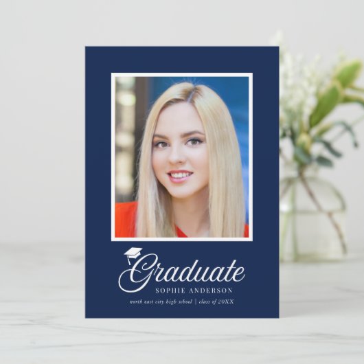 Mortarboard Script Editable Colors Foto Graduate (Stehend Vorderseite)