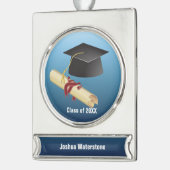 Mortarboard und Diploma Abschluss Banner-Ornament Silber (Links)