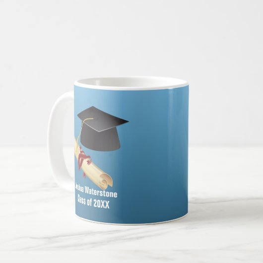 Mortarboard und Diploma Abschluss Kaffeetasse (Vorderseite Links)