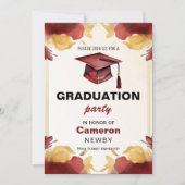 🎓 Mortarboard Watercolor Graduation Party Einladung (Vorderseite)