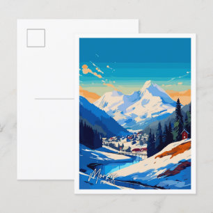 Morzine Frankreich Kunst Vintage Reise Illustratio Postkarte