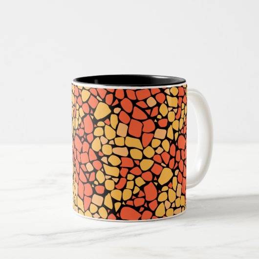 Mosaic abstract pattern tile yellow orange black zweifarbige tasse (VorderseiteRechts)