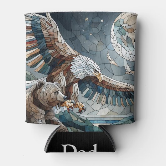 Mosaic Ai Art | Brauner Bär und Adler Vollmond Dosenkühler (Vorderseite)