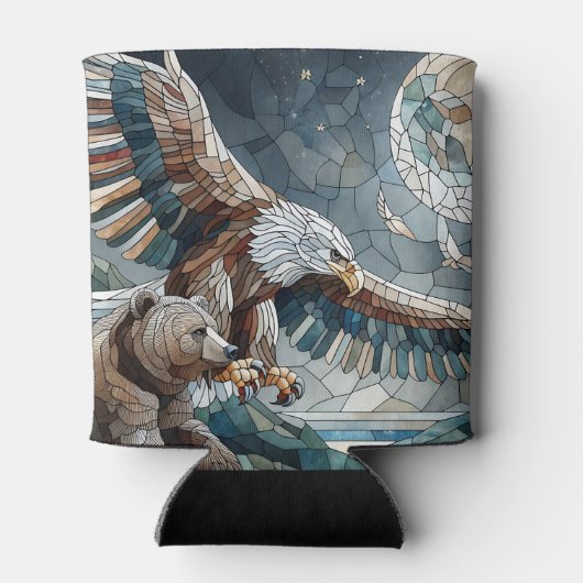 Mosaic Ai Art | Brauner Bär und Adler Vollmond Dosenkühler (Rückseite)