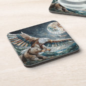 Mosaic Ai Art | Brauner Bär und Adler Vollmond Getränkeuntersetzer (Linke Seite)