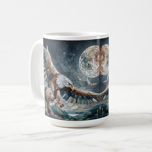 Mosaic Ai Art | Brauner Bär und Adler Vollmond Kaffeetasse (Vorderseite Links)