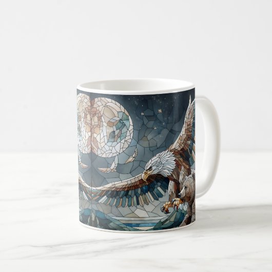 Mosaic Ai Art | Brauner Bär und Adler Vollmond Kaffeetasse (VorderseiteRechts)