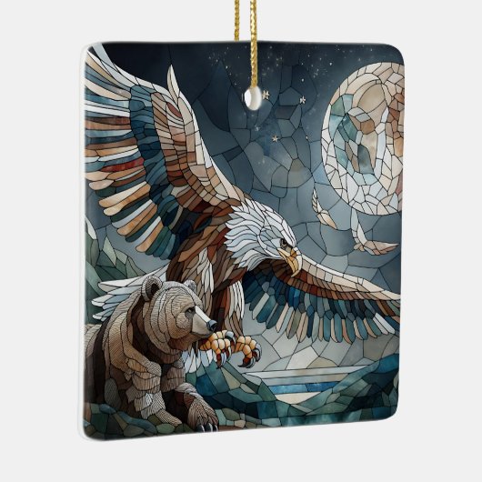Mosaic Ai Art | Brauner Bär und Adler Vollmond Keramikornament (Rechts)