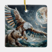 Mosaic Ai Art | Brauner Bär und Adler Vollmond Keramikornament (Vorderseite)