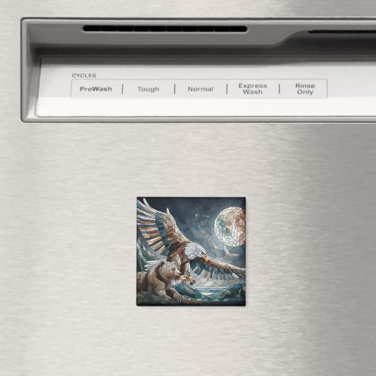 Mosaic Ai Art | Brauner Bär und Adler Vollmond Magnet (In Situ (Geschirrspüler))