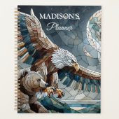 Mosaic Ai Art | Brauner Bär und Adler Vollmond Planer (Vorderseite)