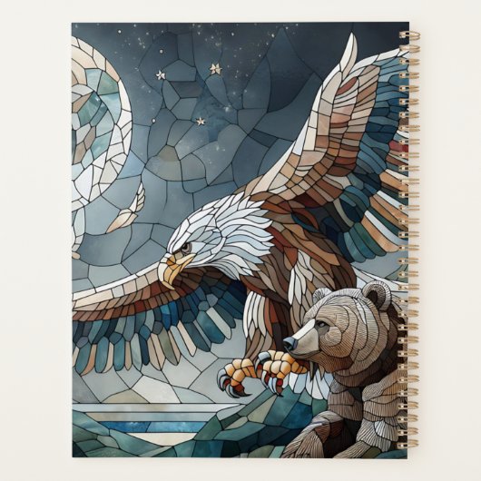 Mosaic Ai Art | Brauner Bär und Adler Vollmond Planer (Rückseite)