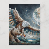 Mosaic Ai Art | Brauner Bär und Adler Vollmond Postkarte (Vorderseite)