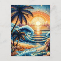 Mosaic Ai Art | Sonnenuntergang im Ozean und Palme