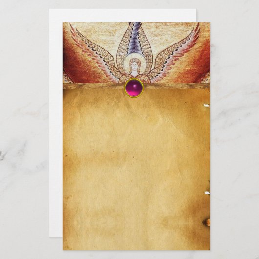 MOSAIC ANGEL Brown Parchment Pink Fuchsia Amethyst Briefpapier (Vorne/Hinten)