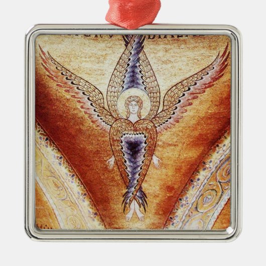 MOSAIC ANGEL Brown Parchment ,Red Ruby Silbernes Ornament (Vorne)