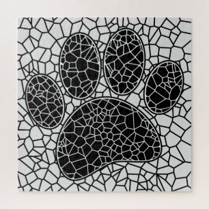 Mosaic Art Dog Paw Print In Black And White  Puzzle