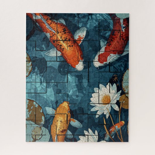 Mosaic Art Koi Fish Pond illustration design Puzzle (Vertikal)