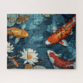 Mosaic Art Koi Fish Pond illustration design Puzzle (Horizontal)