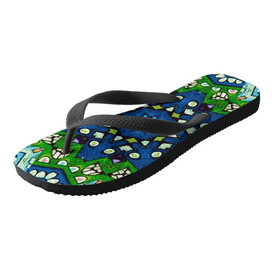 Mosaic Blue Green Hippie Boho Mandala Badesandalen (Schrägansicht)