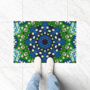 Mosaic Blue Green Hippie Boho Mandala Fußmatte