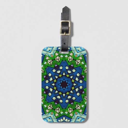 Mosaic Blue Green Hippie Boho Mandala Gepäckanhänger (Vorderseite Vertikal)