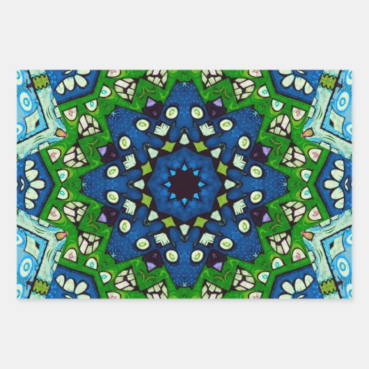 Mosaic Blue Green Hippie Boho Mandala Geschenkpapier Set (Vorderseite 2)