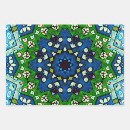 Mosaic Blue Green Hippie Boho Mandala Geschenkpapier Set