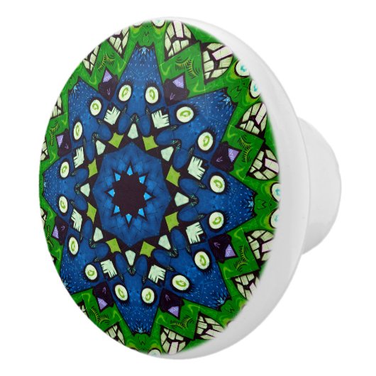Mosaic Blue Green Hippie Boho Mandala Keramikknauf (Rechts)