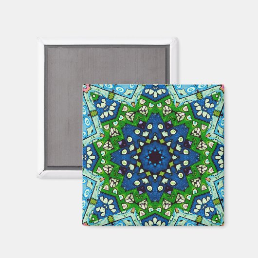 Mosaic Blue Green Hippie Boho Mandala Magnet (Vorderseite/Rückseite)